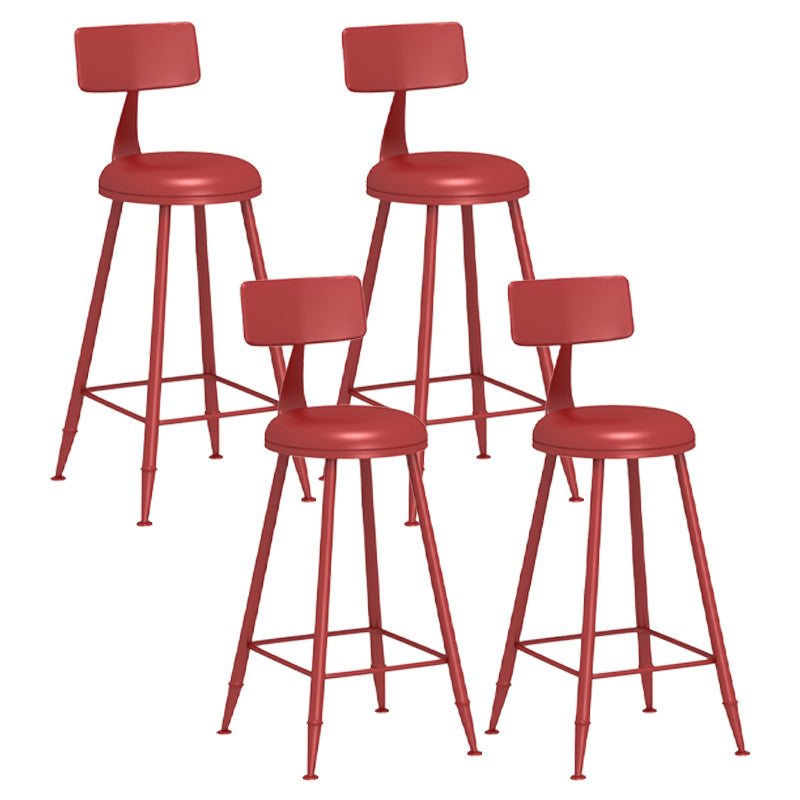 Modern Armless Backrest Counter Stool Iron Dessert Shop Bar Stool with Leather Cushion Red 4 Piece Set Clearhalo 'Bar Furniture' 'Bar Stools' 'bar_stools' 'furn' 'furn_bar_stools' 'furniture_bar_stools' 'Kitchen & Dining Furniture' 'kitchen&dining_furn' 'kitchen' 'kitchen_furn' Furniture' 4587415
