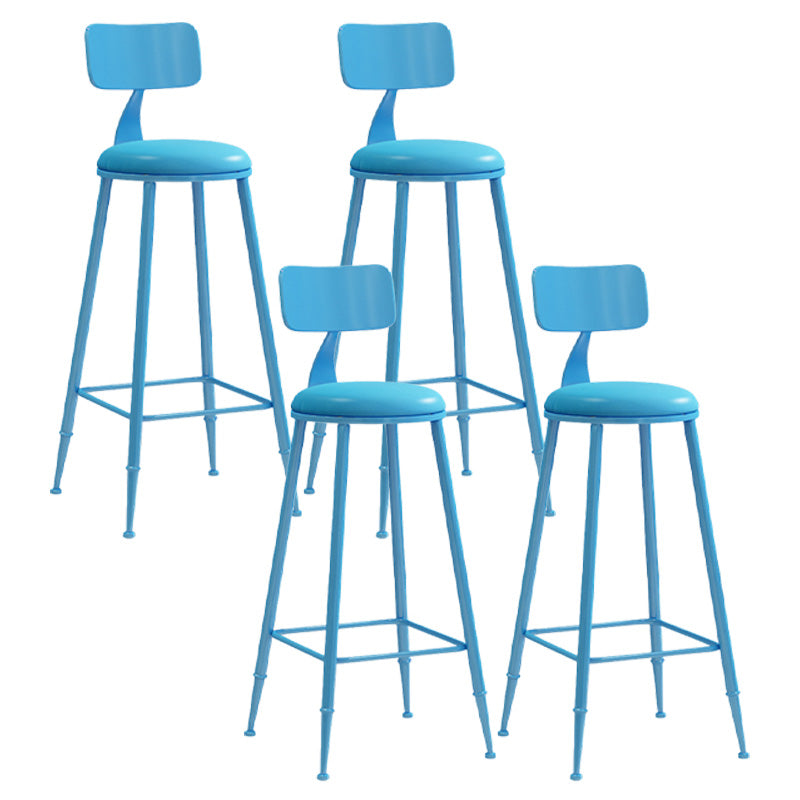 Modern Armless Backrest Counter Stool Iron Dessert Shop Bar Stool with Leather Cushion Blue 4 Piece Set Bar Stool(30"H) Clearhalo 'Bar Furniture' 'Bar Stools' 'bar_stools' 'furn' 'furn_bar_stools' 'furniture_bar_stools' 'Kitchen & Dining Furniture' 'kitchen&dining_furn' 'kitchen' 'kitchen_furn' Furniture' 4587416