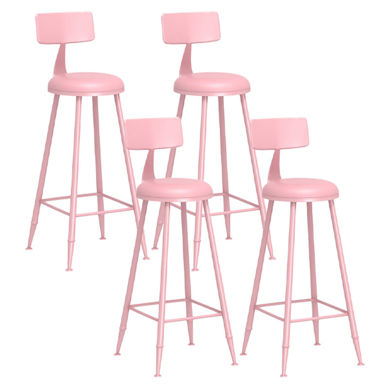 Modern Armless Backrest Counter Stool Iron Dessert Shop Bar Stool with Leather Cushion Pink 4 Piece Set Bar Stool(30"H) Clearhalo 'Bar Furniture' 'Bar Stools' 'bar_stools' 'furn' 'furn_bar_stools' 'furniture_bar_stools' 'Kitchen & Dining Furniture' 'kitchen&dining_furn' 'kitchen' 'kitchen_furn' Furniture' 4587420