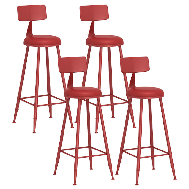 Modern Armless Backrest Counter Stool Iron Dessert Shop Bar Stool with Leather Cushion Red 4 Piece Set Bar Stool(30"H) Clearhalo 'Bar Furniture' 'Bar Stools' 'bar_stools' 'furn' 'furn_bar_stools' 'furniture_bar_stools' 'Kitchen & Dining Furniture' 'kitchen&dining_furn' 'kitchen' 'kitchen_furn' Furniture' 4587421