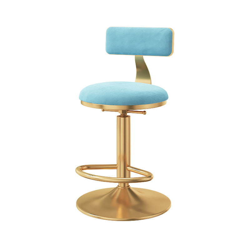 Glam Adjustable Rotatable Counter Stool Iron Kitchen Bar Stool with Velvet Cushion Blue 1 Piece Counter Stool (23.5"H) Clearhalo 'Bar Furniture' 'Bar Stools' 'bar_stools' 'furn' 'furn_bar_stools' 'furniture_bar_stools' 'Kitchen & Dining Furniture' 'kitchen&dining_furn' 'kitchen' 'kitchen_furn' Furniture' 4587426