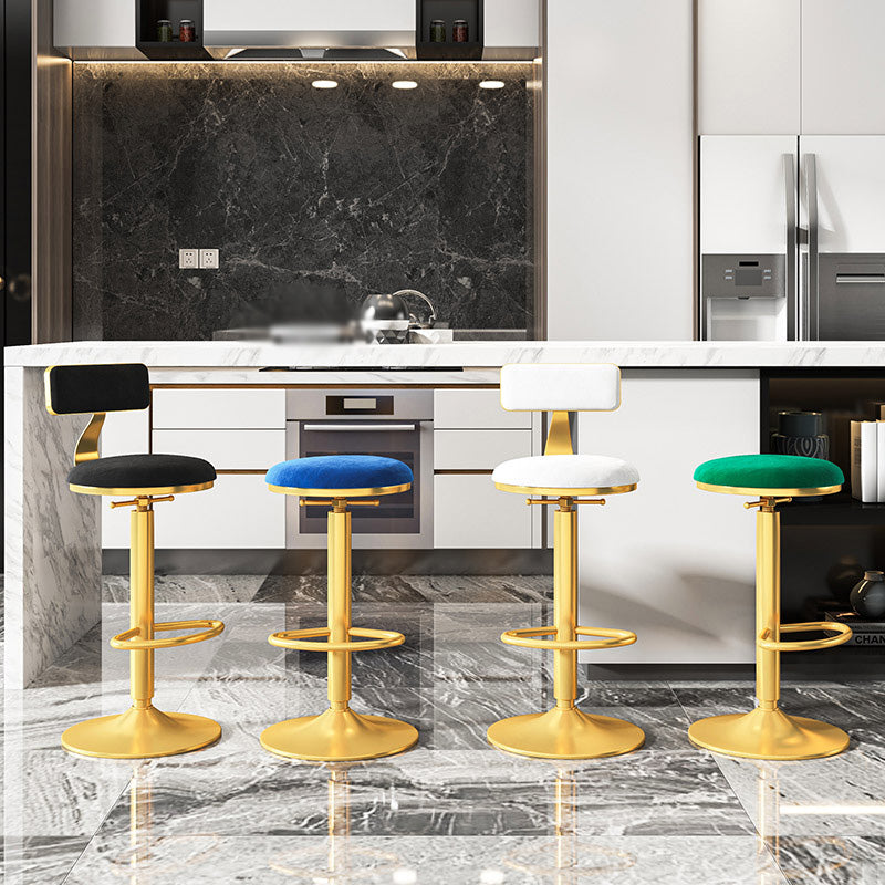 Glam Adjustable Rotatable Counter Stool Iron Kitchen Bar Stool with Velvet Cushion Clearhalo 'Bar Furniture' 'Bar Stools' 'bar_stools' 'furn' 'furn_bar_stools' 'furniture_bar_stools' 'Kitchen & Dining Furniture' 'kitchen&dining_furn' 'kitchen' 'kitchen_furn' Furniture' 4587428