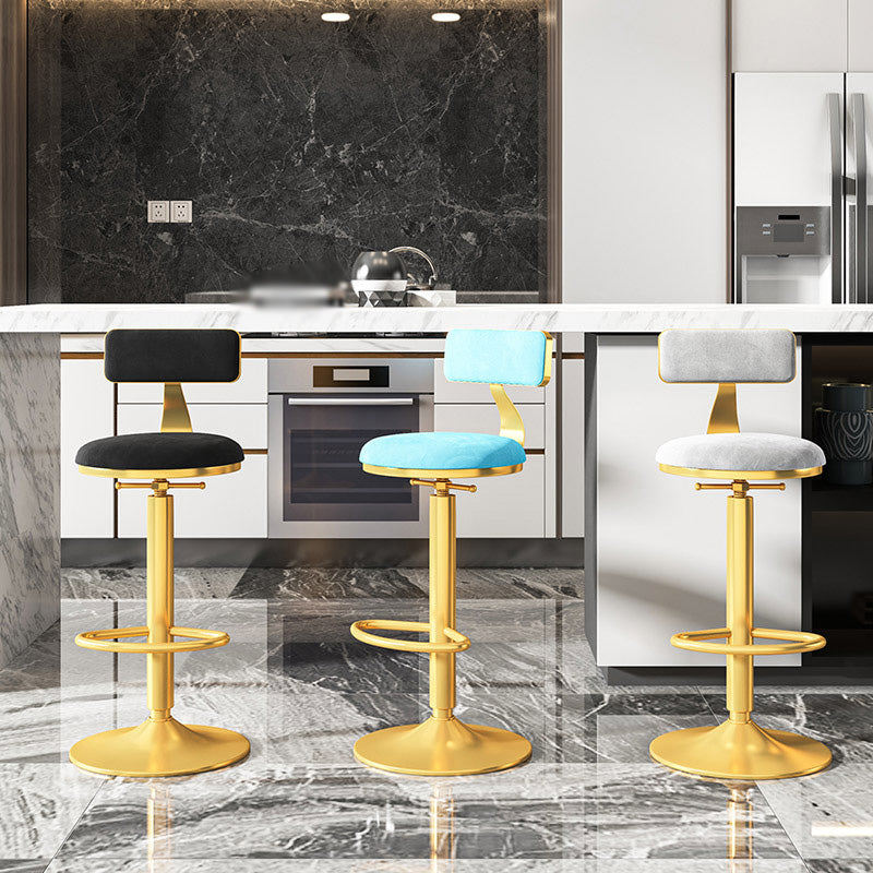Glam Adjustable Rotatable Counter Stool Iron Kitchen Bar Stool with Velvet Cushion Clearhalo 'Bar Furniture' 'Bar Stools' 'bar_stools' 'furn' 'furn_bar_stools' 'furniture_bar_stools' 'Kitchen & Dining Furniture' 'kitchen&dining_furn' 'kitchen' 'kitchen_furn' Furniture' 4587429