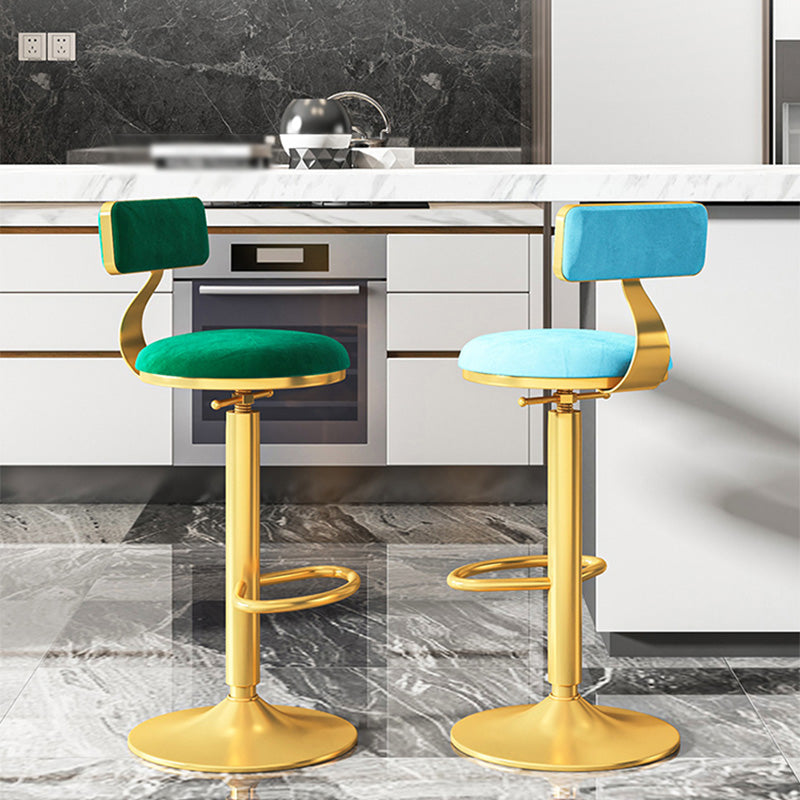 Glam Adjustable Rotatable Counter Stool Iron Kitchen Bar Stool with Velvet Cushion Clearhalo 'Bar Furniture' 'Bar Stools' 'bar_stools' 'furn' 'furn_bar_stools' 'furniture_bar_stools' 'Kitchen & Dining Furniture' 'kitchen&dining_furn' 'kitchen' 'kitchen_furn' Furniture' 4587432