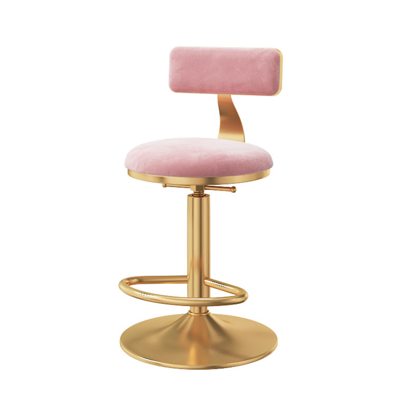 Glam Adjustable Rotatable Counter Stool Iron Kitchen Bar Stool with Velvet Cushion Pink 1 Piece Counter Stool (23.5"H) Clearhalo 'Bar Furniture' 'Bar Stools' 'bar_stools' 'furn' 'furn_bar_stools' 'furniture_bar_stools' 'Kitchen & Dining Furniture' 'kitchen&dining_furn' 'kitchen' 'kitchen_furn' Furniture' 4587433