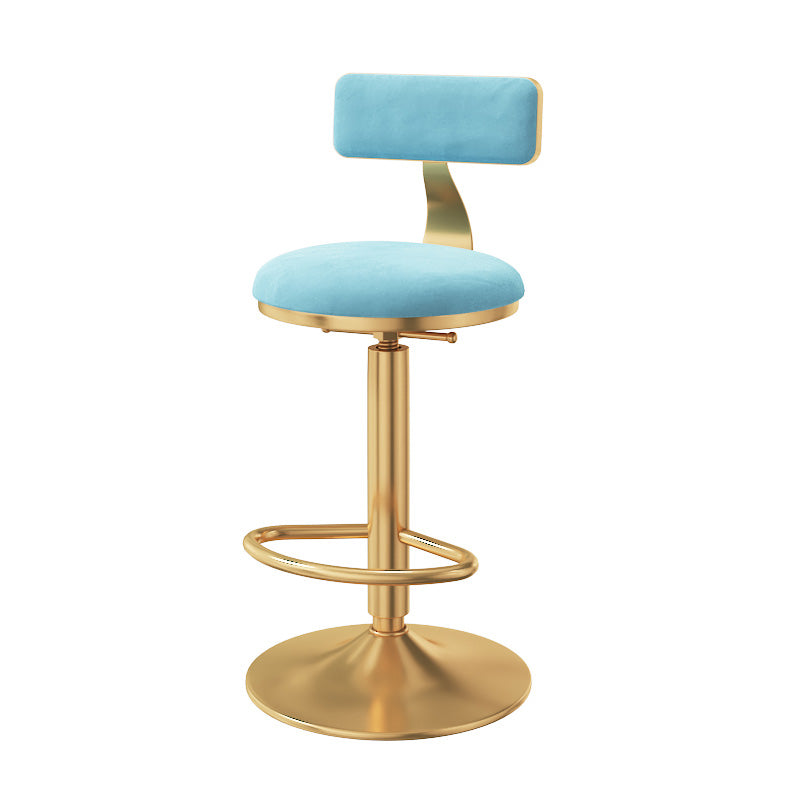 Glam Adjustable Rotatable Counter Stool Iron Kitchen Bar Stool with Velvet Cushion Blue 1 Piece Bar Stool (28" H) Clearhalo 'Bar Furniture' 'Bar Stools' 'bar_stools' 'furn' 'furn_bar_stools' 'furniture_bar_stools' 'Kitchen & Dining Furniture' 'kitchen&dining_furn' 'kitchen' 'kitchen_furn' Furniture' 4587439