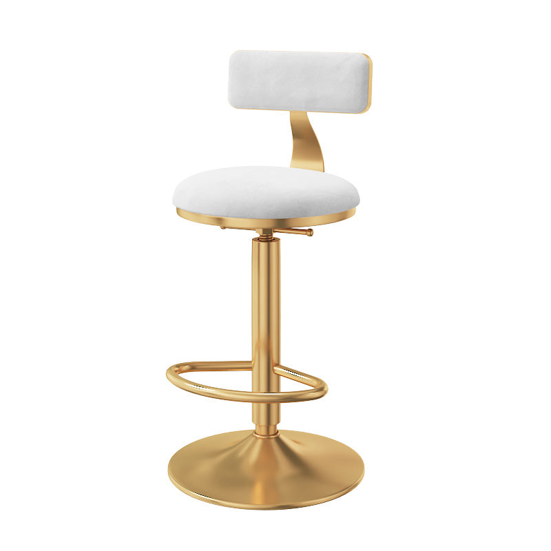 Glam Adjustable Rotatable Counter Stool Iron Kitchen Bar Stool with Velvet Cushion White 1 Piece Bar Stool (28" H) Clearhalo 'Bar Furniture' 'Bar Stools' 'bar_stools' 'furn' 'furn_bar_stools' 'furniture_bar_stools' 'Kitchen & Dining Furniture' 'kitchen&dining_furn' 'kitchen' 'kitchen_furn' Furniture' 4587441