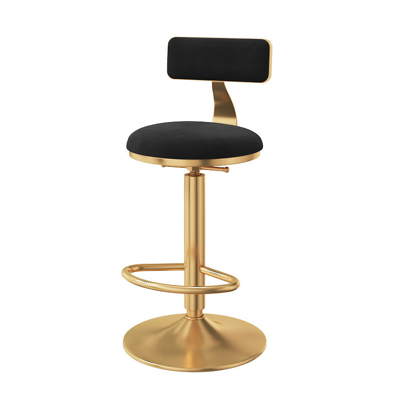 Glam Adjustable Rotatable Counter Stool Iron Kitchen Bar Stool with Velvet Cushion Black 1 Piece Bar Stool (28" H) Clearhalo 'Bar Furniture' 'Bar Stools' 'bar_stools' 'furn' 'furn_bar_stools' 'furniture_bar_stools' 'Kitchen & Dining Furniture' 'kitchen&dining_furn' 'kitchen' 'kitchen_furn' Furniture' 4587444