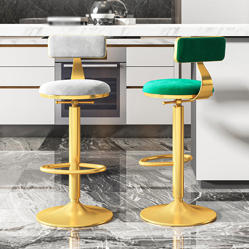 Glam Adjustable Rotatable Counter Stool Iron Kitchen Bar Stool with Velvet Cushion Clearhalo 'Bar Furniture' 'Bar Stools' 'bar_stools' 'furn' 'furn_bar_stools' 'furniture_bar_stools' 'Kitchen & Dining Furniture' 'kitchen&dining_furn' 'kitchen' 'kitchen_furn' Furniture' 4587445