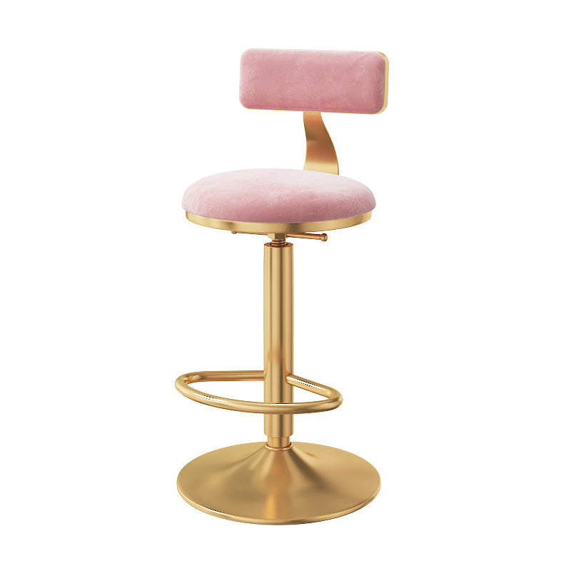 Glam Adjustable Rotatable Counter Stool Iron Kitchen Bar Stool with Velvet Cushion Pink 1 Piece Bar Stool (28" H) Clearhalo 'Bar Furniture' 'Bar Stools' 'bar_stools' 'furn' 'furn_bar_stools' 'furniture_bar_stools' 'Kitchen & Dining Furniture' 'kitchen&dining_furn' 'kitchen' 'kitchen_furn' Furniture' 4587447