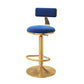 Glam Adjustable Rotatable Counter Stool Iron Kitchen Bar Stool with Velvet Cushion Navy Blue 1 Piece Bar Stool (28" H) Clearhalo 'Bar Furniture' 'Bar Stools' 'bar_stools' 'furn' 'furn_bar_stools' 'furniture_bar_stools' 'Kitchen & Dining Furniture' 'kitchen&dining_furn' 'kitchen' 'kitchen_furn' Furniture' 4587448