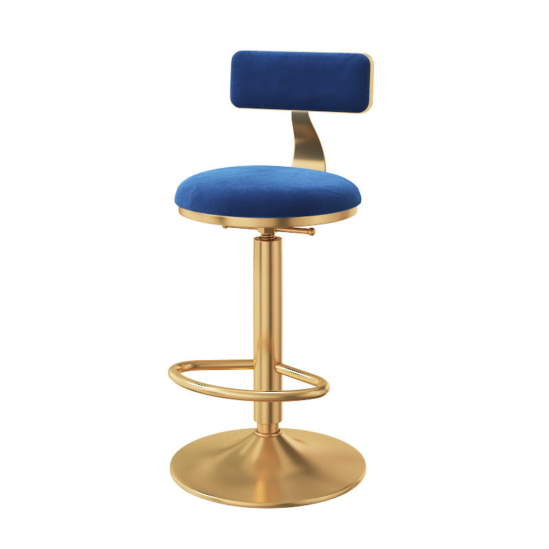 Glam Adjustable Rotatable Counter Stool Iron Kitchen Bar Stool with Velvet Cushion Navy Blue 1 Piece Bar Stool (28" H) Clearhalo 'Bar Furniture' 'Bar Stools' 'bar_stools' 'furn' 'furn_bar_stools' 'furniture_bar_stools' 'Kitchen & Dining Furniture' 'kitchen&dining_furn' 'kitchen' 'kitchen_furn' Furniture' 4587448
