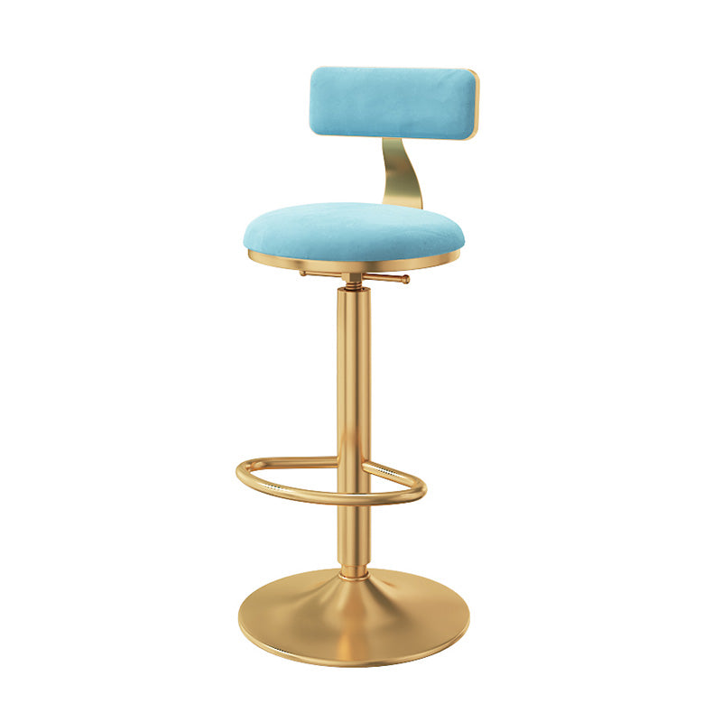 Glam Adjustable Rotatable Counter Stool Iron Kitchen Bar Stool with Velvet Cushion Blue 1 Piece Bar Stool(31"H) Clearhalo 'Bar Furniture' 'Bar Stools' 'bar_stools' 'furn' 'furn_bar_stools' 'furniture_bar_stools' 'Kitchen & Dining Furniture' 'kitchen&dining_furn' 'kitchen' 'kitchen_furn' Furniture' 4587450