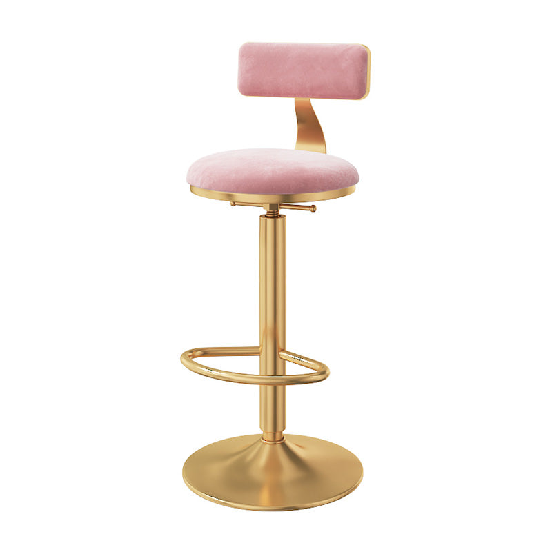 Glam Adjustable Rotatable Counter Stool Iron Kitchen Bar Stool with Velvet Cushion Pink 1 Piece Bar Stool(31"H) Clearhalo 'Bar Furniture' 'Bar Stools' 'bar_stools' 'furn' 'furn_bar_stools' 'furniture_bar_stools' 'Kitchen & Dining Furniture' 'kitchen&dining_furn' 'kitchen' 'kitchen_furn' Furniture' 4587454