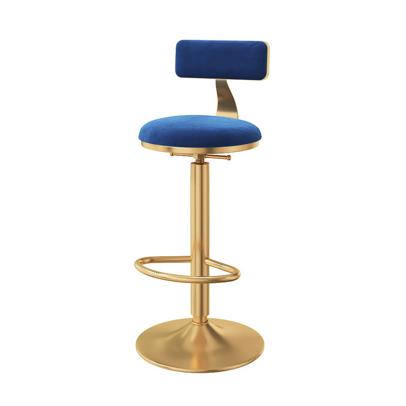 Glam Adjustable Rotatable Counter Stool Iron Kitchen Bar Stool with Velvet Cushion Navy Blue 1 Piece Bar Stool(31"H) Clearhalo 'Bar Furniture' 'Bar Stools' 'bar_stools' 'furn' 'furn_bar_stools' 'furniture_bar_stools' 'Kitchen & Dining Furniture' 'kitchen&dining_furn' 'kitchen' 'kitchen_furn' Furniture' 4587455