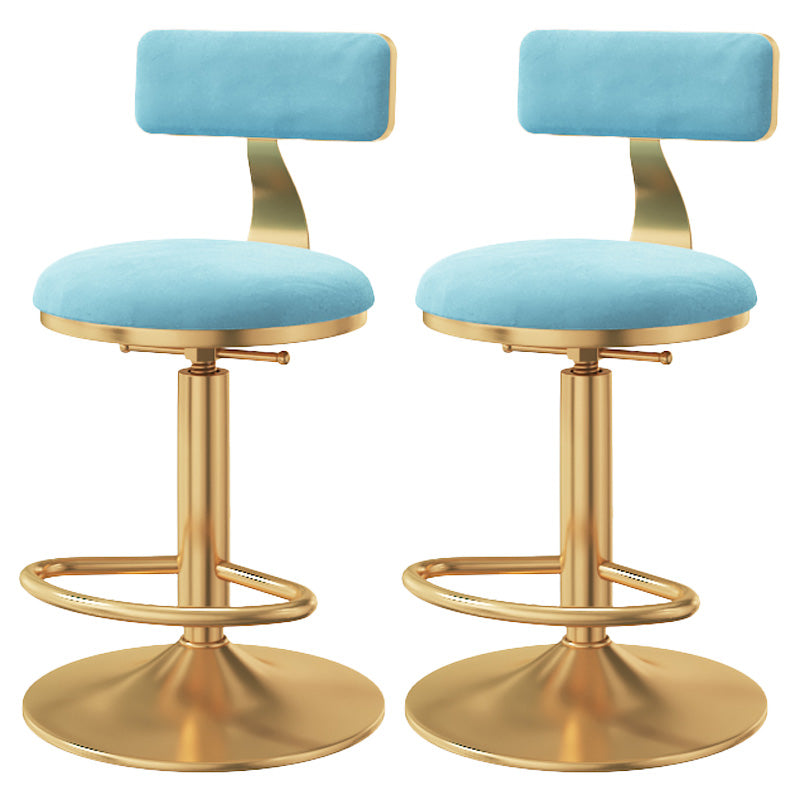 Glam Adjustable Rotatable Counter Stool Iron Kitchen Bar Stool with Velvet Cushion Blue 2 Piece Set Counter Stool (23.5"H) Clearhalo 'Bar Furniture' 'Bar Stools' 'bar_stools' 'furn' 'furn_bar_stools' 'furniture_bar_stools' 'Kitchen & Dining Furniture' 'kitchen&dining_furn' 'kitchen' 'kitchen_furn' Furniture' 4587457