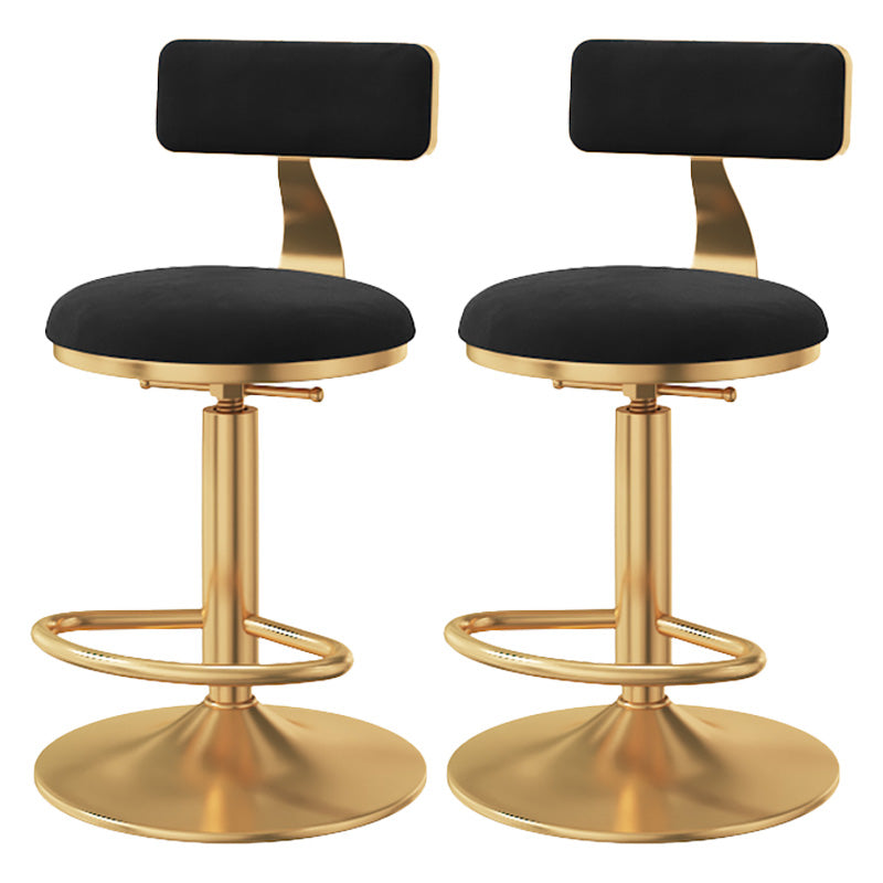 Glam Adjustable Rotatable Counter Stool Iron Kitchen Bar Stool with Velvet Cushion Black 2 Piece Set Counter Stool (23.5"H) Clearhalo 'Bar Furniture' 'Bar Stools' 'bar_stools' 'furn' 'furn_bar_stools' 'furniture_bar_stools' 'Kitchen & Dining Furniture' 'kitchen&dining_furn' 'kitchen' 'kitchen_furn' Furniture' 4587459