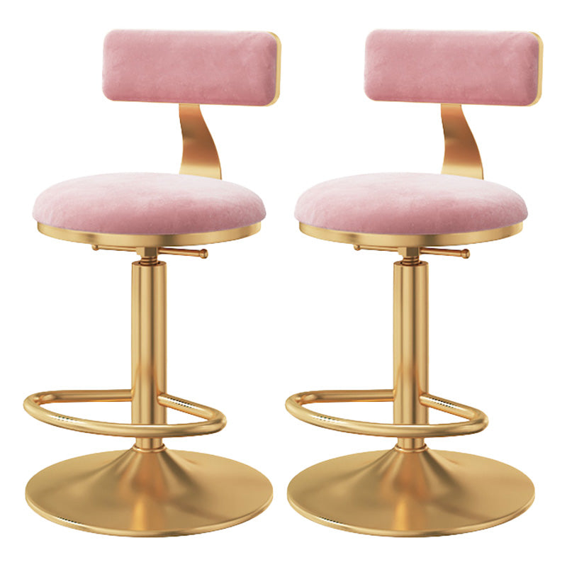Glam Adjustable Rotatable Counter Stool Iron Kitchen Bar Stool with Velvet Cushion Pink 2 Piece Set Counter Stool (23.5"H) Clearhalo 'Bar Furniture' 'Bar Stools' 'bar_stools' 'furn' 'furn_bar_stools' 'furniture_bar_stools' 'Kitchen & Dining Furniture' 'kitchen&dining_furn' 'kitchen' 'kitchen_furn' Furniture' 4587461