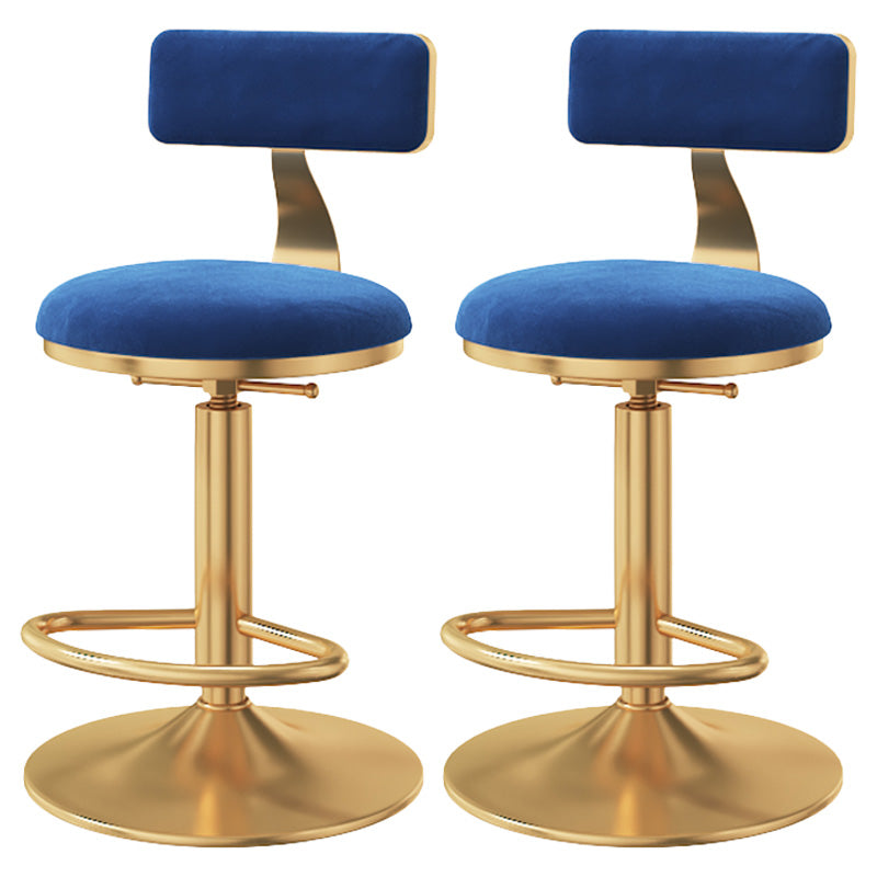 Glam Adjustable Rotatable Counter Stool Iron Kitchen Bar Stool with Velvet Cushion Navy Blue 2 Piece Set Counter Stool (23.5"H) Clearhalo 'Bar Furniture' 'Bar Stools' 'bar_stools' 'furn' 'furn_bar_stools' 'furniture_bar_stools' 'Kitchen & Dining Furniture' 'kitchen&dining_furn' 'kitchen' 'kitchen_furn' Furniture' 4587462