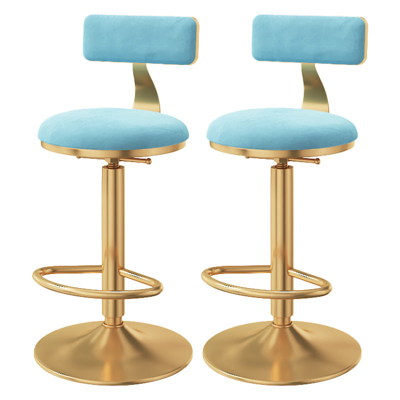 Glam Adjustable Rotatable Counter Stool Iron Kitchen Bar Stool with Velvet Cushion Blue 2 Piece Set Bar Stool (28" H) Clearhalo 'Bar Furniture' 'Bar Stools' 'bar_stools' 'furn' 'furn_bar_stools' 'furniture_bar_stools' 'Kitchen & Dining Furniture' 'kitchen&dining_furn' 'kitchen' 'kitchen_furn' Furniture' 4587464