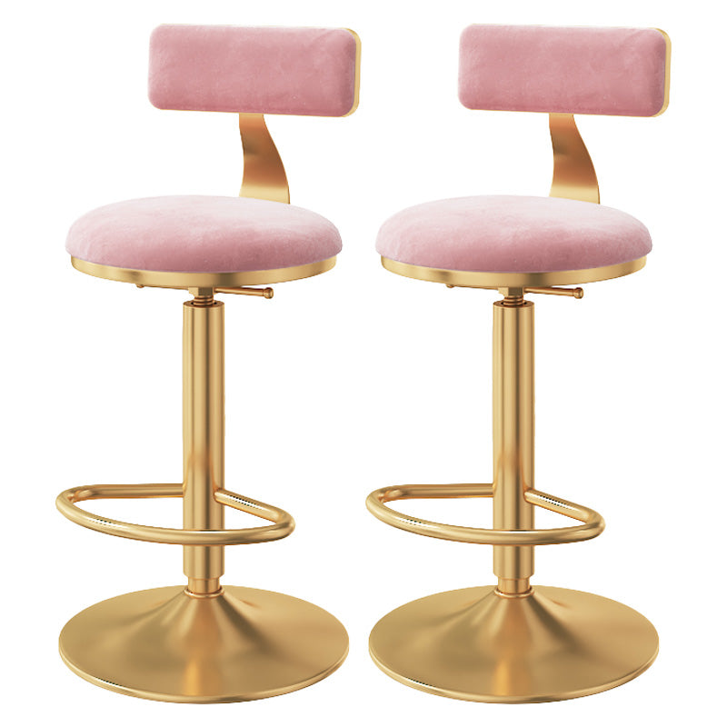 Glam Adjustable Rotatable Counter Stool Iron Kitchen Bar Stool with Velvet Cushion Pink 2 Piece Set Bar Stool (28" H) Clearhalo 'Bar Furniture' 'Bar Stools' 'bar_stools' 'furn' 'furn_bar_stools' 'furniture_bar_stools' 'Kitchen & Dining Furniture' 'kitchen&dining_furn' 'kitchen' 'kitchen_furn' Furniture' 4587468