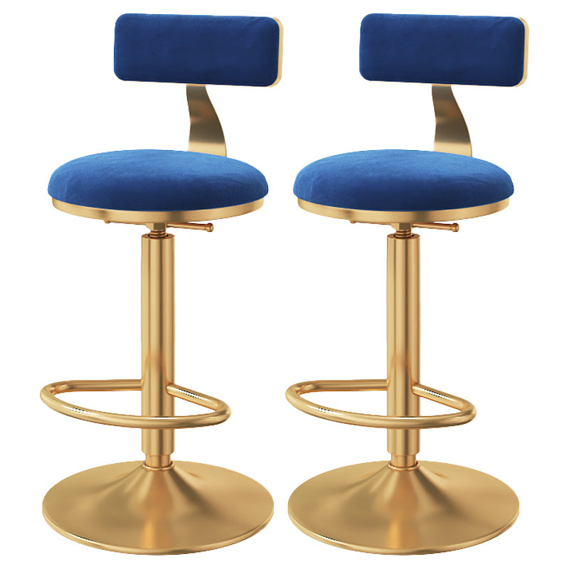 Glam Adjustable Rotatable Counter Stool Iron Kitchen Bar Stool with Velvet Cushion Navy Blue 2 Piece Set Bar Stool (28" H) Clearhalo 'Bar Furniture' 'Bar Stools' 'bar_stools' 'furn' 'furn_bar_stools' 'furniture_bar_stools' 'Kitchen & Dining Furniture' 'kitchen&dining_furn' 'kitchen' 'kitchen_furn' Furniture' 4587469