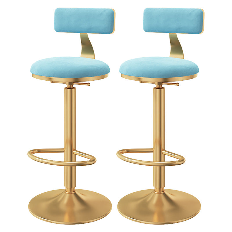 Glam Adjustable Rotatable Counter Stool Iron Kitchen Bar Stool with Velvet Cushion Blue 2 Piece Set Bar Stool(31"H) Clearhalo 'Bar Furniture' 'Bar Stools' 'bar_stools' 'furn' 'furn_bar_stools' 'furniture_bar_stools' 'Kitchen & Dining Furniture' 'kitchen&dining_furn' 'kitchen' 'kitchen_furn' Furniture' 4587471