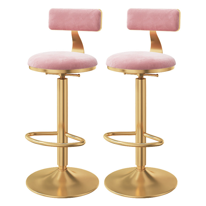 Glam Adjustable Rotatable Counter Stool Iron Kitchen Bar Stool with Velvet Cushion Pink 2 Piece Set Bar Stool(31"H) Clearhalo 'Bar Furniture' 'Bar Stools' 'bar_stools' 'furn' 'furn_bar_stools' 'furniture_bar_stools' 'Kitchen & Dining Furniture' 'kitchen&dining_furn' 'kitchen' 'kitchen_furn' Furniture' 4587475