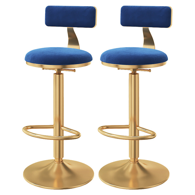 Glam Adjustable Rotatable Counter Stool Iron Kitchen Bar Stool with Velvet Cushion Navy Blue 2 Piece Set Bar Stool(31"H) Clearhalo 'Bar Furniture' 'Bar Stools' 'bar_stools' 'furn' 'furn_bar_stools' 'furniture_bar_stools' 'Kitchen & Dining Furniture' 'kitchen&dining_furn' 'kitchen' 'kitchen_furn' Furniture' 4587476