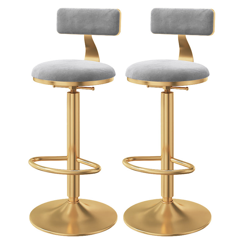 Glam Adjustable Rotatable Counter Stool Iron Kitchen Bar Stool with Velvet Cushion Gray 2 Piece Set Bar Stool(31"H) Clearhalo 'Bar Furniture' 'Bar Stools' 'bar_stools' 'furn' 'furn_bar_stools' 'furniture_bar_stools' 'Kitchen & Dining Furniture' 'kitchen&dining_furn' 'kitchen' 'kitchen_furn' Furniture' 4587477