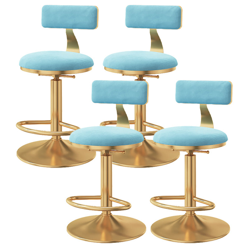 Glam Adjustable Rotatable Counter Stool Iron Kitchen Bar Stool with Velvet Cushion Blue 4 Piece Set Counter Stool (23.5"H) Clearhalo 'Bar Furniture' 'Bar Stools' 'bar_stools' 'furn' 'furn_bar_stools' 'furniture_bar_stools' 'Kitchen & Dining Furniture' 'kitchen&dining_furn' 'kitchen' 'kitchen_furn' Furniture' 4587478