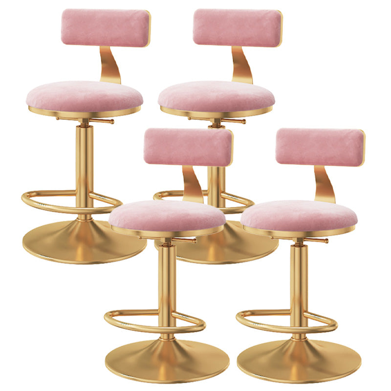Glam Adjustable Rotatable Counter Stool Iron Kitchen Bar Stool with Velvet Cushion Pink 4 Piece Set Counter Stool (23.5"H) Clearhalo 'Bar Furniture' 'Bar Stools' 'bar_stools' 'furn' 'furn_bar_stools' 'furniture_bar_stools' 'Kitchen & Dining Furniture' 'kitchen&dining_furn' 'kitchen' 'kitchen_furn' Furniture' 4587482