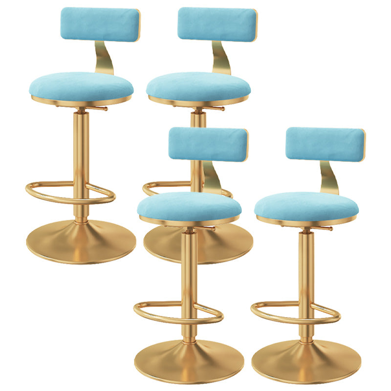 Glam Adjustable Rotatable Counter Stool Iron Kitchen Bar Stool with Velvet Cushion Blue 4 Piece Set Bar Stool (28" H) Clearhalo 'Bar Furniture' 'Bar Stools' 'bar_stools' 'furn' 'furn_bar_stools' 'furniture_bar_stools' 'Kitchen & Dining Furniture' 'kitchen&dining_furn' 'kitchen' 'kitchen_furn' Furniture' 4587485