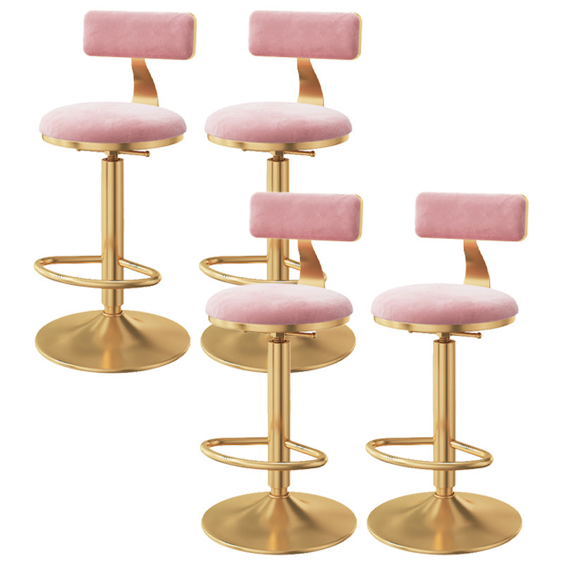 Glam Adjustable Rotatable Counter Stool Iron Kitchen Bar Stool with Velvet Cushion Pink 4 Piece Set Bar Stool (28" H) Clearhalo 'Bar Furniture' 'Bar Stools' 'bar_stools' 'furn' 'furn_bar_stools' 'furniture_bar_stools' 'Kitchen & Dining Furniture' 'kitchen&dining_furn' 'kitchen' 'kitchen_furn' Furniture' 4587489