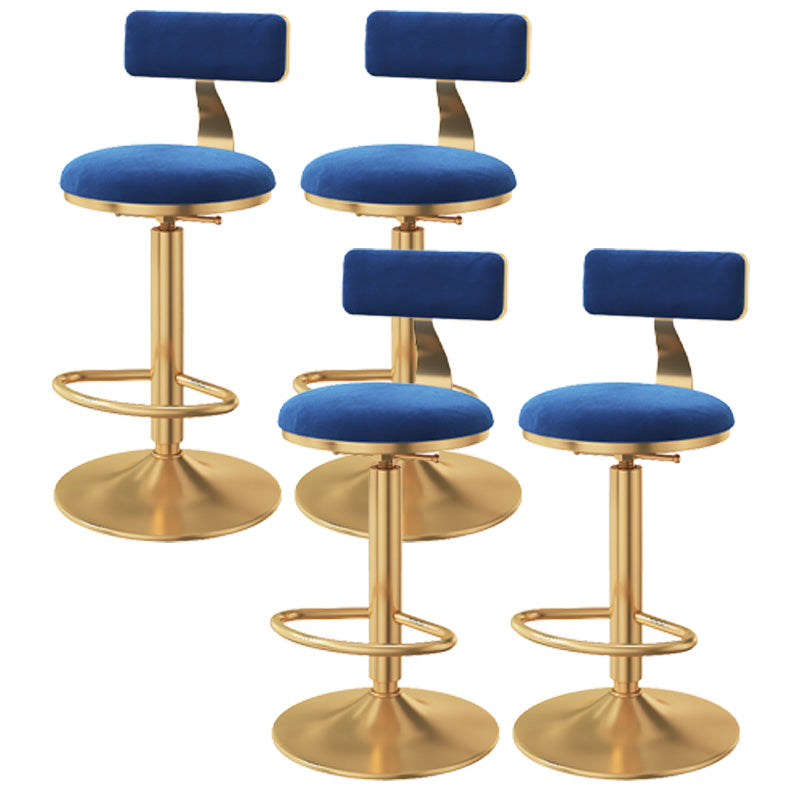 Glam Adjustable Rotatable Counter Stool Iron Kitchen Bar Stool with Velvet Cushion Navy Blue 4 Piece Set Bar Stool (28" H) Clearhalo 'Bar Furniture' 'Bar Stools' 'bar_stools' 'furn' 'furn_bar_stools' 'furniture_bar_stools' 'Kitchen & Dining Furniture' 'kitchen&dining_furn' 'kitchen' 'kitchen_furn' Furniture' 4587490