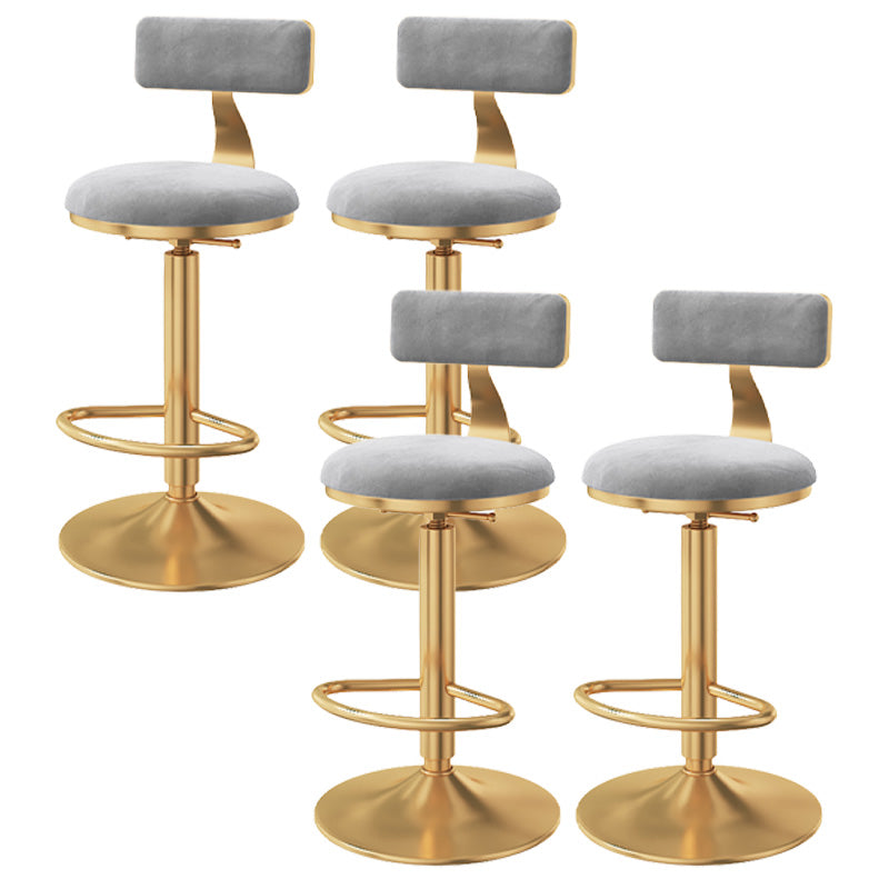 Glam Adjustable Rotatable Counter Stool Iron Kitchen Bar Stool with Velvet Cushion Gray 4 Piece Set Bar Stool (28" H) Clearhalo 'Bar Furniture' 'Bar Stools' 'bar_stools' 'furn' 'furn_bar_stools' 'furniture_bar_stools' 'Kitchen & Dining Furniture' 'kitchen&dining_furn' 'kitchen' 'kitchen_furn' Furniture' 4587491