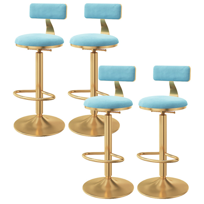 Glam Adjustable Rotatable Counter Stool Iron Kitchen Bar Stool with Velvet Cushion Blue 4 Piece Set Bar Stool(31"H) Clearhalo 'Bar Furniture' 'Bar Stools' 'bar_stools' 'furn' 'furn_bar_stools' 'furniture_bar_stools' 'Kitchen & Dining Furniture' 'kitchen&dining_furn' 'kitchen' 'kitchen_furn' Furniture' 4587492