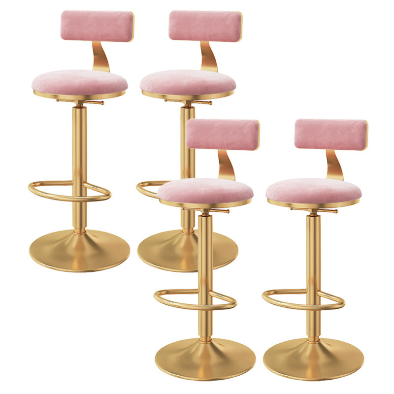 Glam Adjustable Rotatable Counter Stool Iron Kitchen Bar Stool with Velvet Cushion Pink 4 Piece Set Bar Stool(31"H) Clearhalo 'Bar Furniture' 'Bar Stools' 'bar_stools' 'furn' 'furn_bar_stools' 'furniture_bar_stools' 'Kitchen & Dining Furniture' 'kitchen&dining_furn' 'kitchen' 'kitchen_furn' Furniture' 4587496