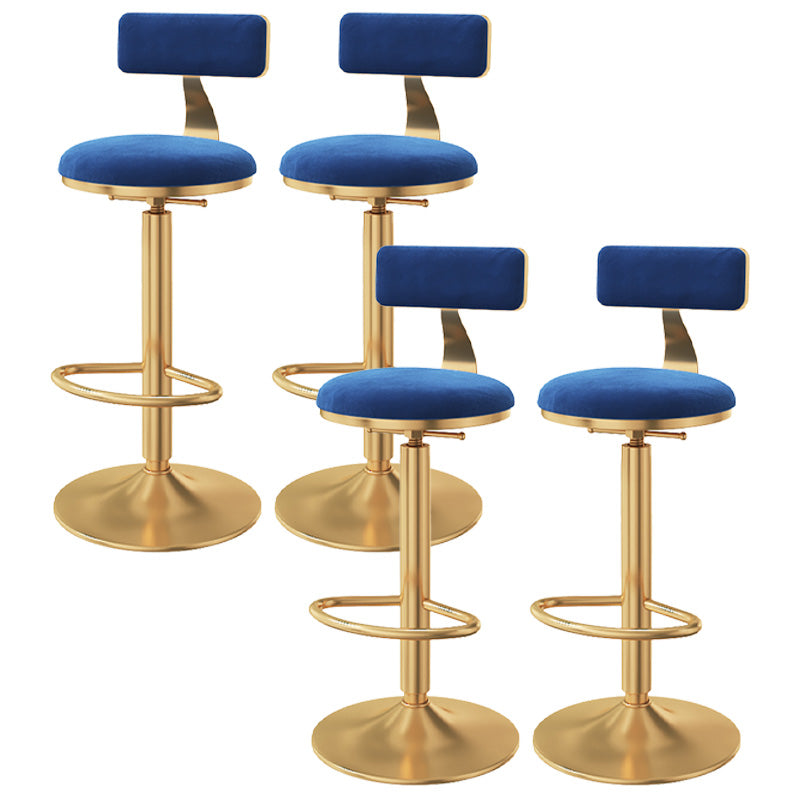 Glam Adjustable Rotatable Counter Stool Iron Kitchen Bar Stool with Velvet Cushion Navy Blue 4 Piece Set Bar Stool(31"H) Clearhalo 'Bar Furniture' 'Bar Stools' 'bar_stools' 'furn' 'furn_bar_stools' 'furniture_bar_stools' 'Kitchen & Dining Furniture' 'kitchen&dining_furn' 'kitchen' 'kitchen_furn' Furniture' 4587497