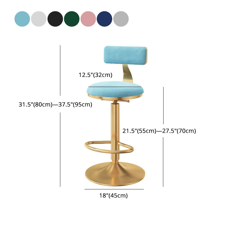 Glam Adjustable Rotatable Counter Stool Iron Kitchen Bar Stool with Velvet Cushion Clearhalo 'Bar Furniture' 'Bar Stools' 'bar_stools' 'furn' 'furn_bar_stools' 'furniture_bar_stools' 'Kitchen & Dining Furniture' 'kitchen&dining_furn' 'kitchen' 'kitchen_furn' Furniture' 4587500