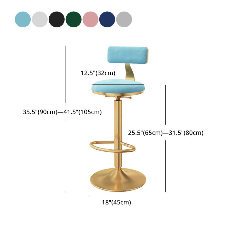 Glam Adjustable Rotatable Counter Stool Iron Kitchen Bar Stool with Velvet Cushion Clearhalo 'Bar Furniture' 'Bar Stools' 'bar_stools' 'furn' 'furn_bar_stools' 'furniture_bar_stools' 'Kitchen & Dining Furniture' 'kitchen&dining_furn' 'kitchen' 'kitchen_furn' Furniture' 4587501