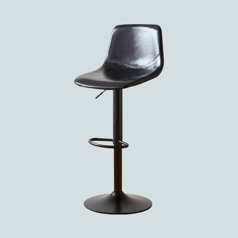 Industrial Style Bar Chair Adjustable Height Leather Seat Metal Leg for Counter Bar Matte Black 1 Piece Clearhalo 'Bar Furniture' 'Bar Stools' 'bar_stools' 'furn' 'furn_bar_stools' 'furniture_bar_stools' 'Kitchen & Dining Furniture' 'kitchen&dining_furn' 'kitchen' 'kitchen_furn' Furniture' 4587548