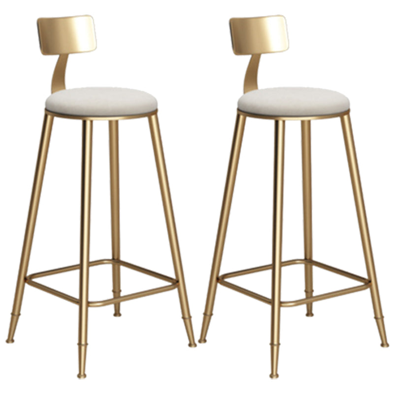 Glam Armless Backrest Counter Stool Iron Bar Stool with Velvet Cushion White 2 Piece Set Bar Stool(30"H) Clearhalo 'Bar Furniture' 'Bar Stools' 'bar_stools' 'furn' 'furn_bar_stools' 'furniture_bar_stools' 'Kitchen & Dining Furniture' 'kitchen&dining_furn' 'kitchen' 'kitchen_furn' Furniture' 4587708