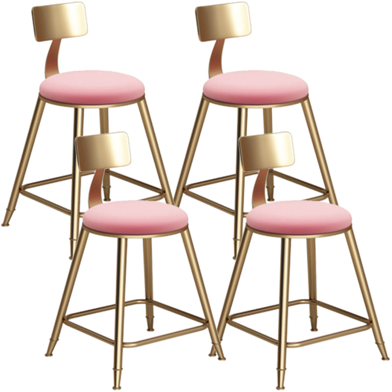 Glam Armless Backrest Counter Stool Iron Bar Stool with Velvet Cushion Pink 4 Piece Set Short Stool(18"H) Clearhalo 'Bar Furniture' 'Bar Stools' 'bar_stools' 'furn' 'furn_bar_stools' 'furniture_bar_stools' 'Kitchen & Dining Furniture' 'kitchen&dining_furn' 'kitchen' 'kitchen_furn' Furniture' 4587712