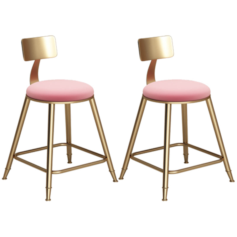 Glam Armless Backrest Counter Stool Iron Bar Stool with Velvet Cushion Pink 2 Piece Set Short Stool(18"H) Clearhalo 'Bar Furniture' 'Bar Stools' 'bar_stools' 'furn' 'furn_bar_stools' 'furniture_bar_stools' 'Kitchen & Dining Furniture' 'kitchen&dining_furn' 'kitchen' 'kitchen_furn' Furniture' 4587714