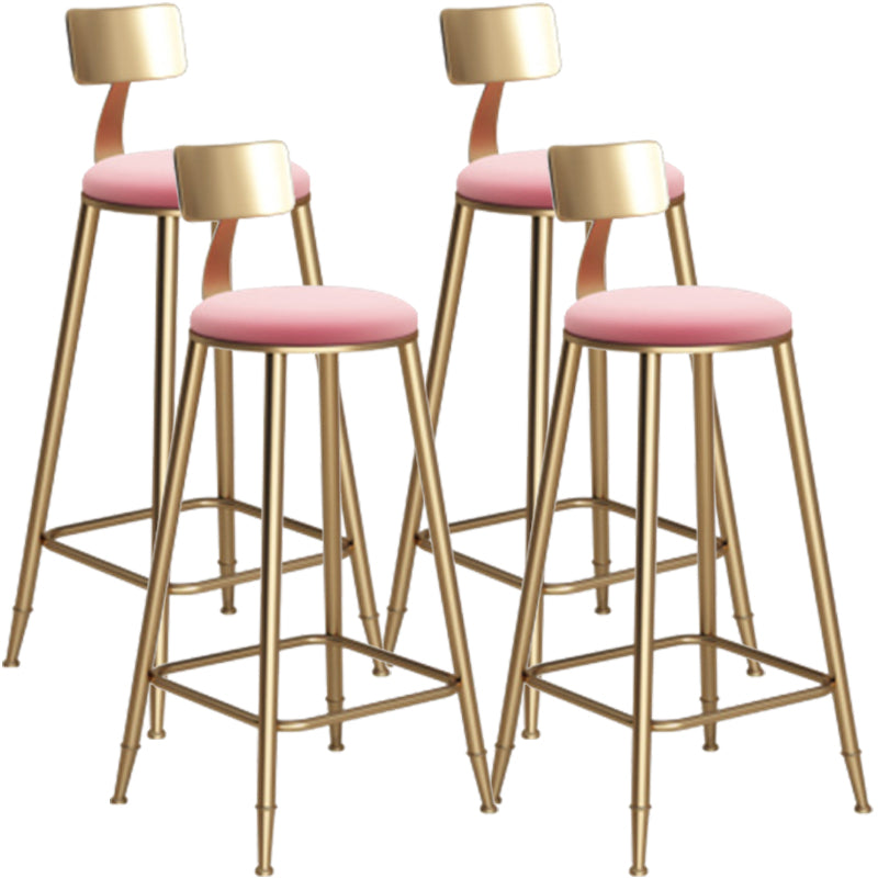 Glam Armless Backrest Counter Stool Iron Bar Stool with Velvet Cushion Pink 4 Piece Set Counter Stool(27"H) Clearhalo 'Bar Furniture' 'Bar Stools' 'bar_stools' 'furn' 'furn_bar_stools' 'furniture_bar_stools' 'Kitchen & Dining Furniture' 'kitchen&dining_furn' 'kitchen' 'kitchen_furn' Furniture' 4587715