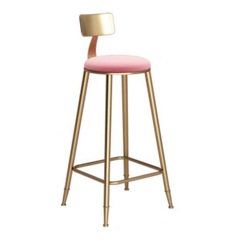 Glam Armless Backrest Counter Stool Iron Bar Stool with Velvet Cushion Pink 1 Piece Counter Stool(27"H) Clearhalo 'Bar Furniture' 'Bar Stools' 'bar_stools' 'furn' 'furn_bar_stools' 'furniture_bar_stools' 'Kitchen & Dining Furniture' 'kitchen&dining_furn' 'kitchen' 'kitchen_furn' Furniture' 4587716