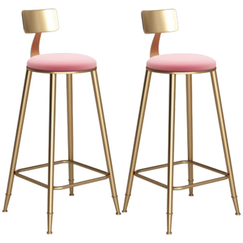 Glam Armless Backrest Counter Stool Iron Bar Stool with Velvet Cushion Pink 2 Piece Set Counter Stool(27"H) Clearhalo 'Bar Furniture' 'Bar Stools' 'bar_stools' 'furn' 'furn_bar_stools' 'furniture_bar_stools' 'Kitchen & Dining Furniture' 'kitchen&dining_furn' 'kitchen' 'kitchen_furn' Furniture' 4587717