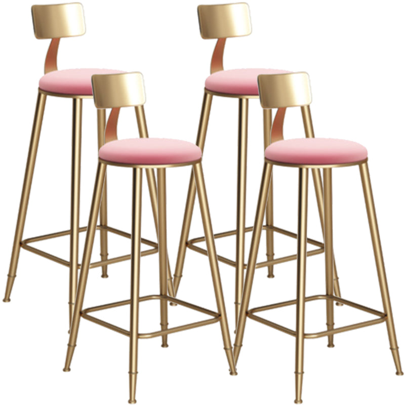 Glam Armless Backrest Counter Stool Iron Bar Stool with Velvet Cushion Pink 4 Piece Set Bar Stool (28" H) Clearhalo 'Bar Furniture' 'Bar Stools' 'bar_stools' 'furn' 'furn_bar_stools' 'furniture_bar_stools' 'Kitchen & Dining Furniture' 'kitchen&dining_furn' 'kitchen' 'kitchen_furn' Furniture' 4587718