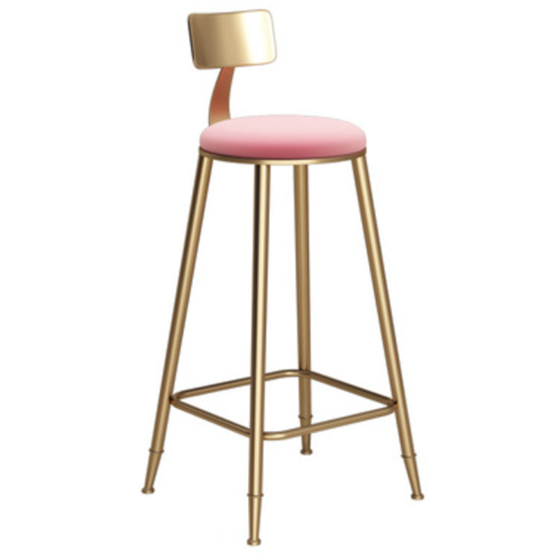 Glam Armless Backrest Counter Stool Iron Bar Stool with Velvet Cushion Pink 1 Piece Bar Stool (28" H) Clearhalo 'Bar Furniture' 'Bar Stools' 'bar_stools' 'furn' 'furn_bar_stools' 'furniture_bar_stools' 'Kitchen & Dining Furniture' 'kitchen&dining_furn' 'kitchen' 'kitchen_furn' Furniture' 4587719